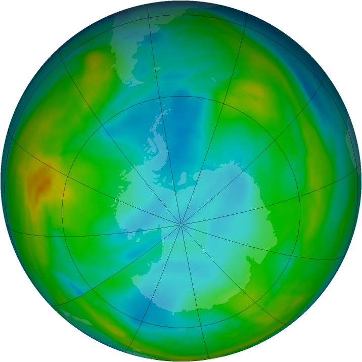 Antarctic ozone map for 07 July 2005